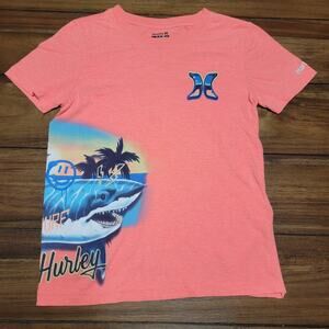 Hurley Kids Short Sleeve Neon Orange Tee Shark Surf - Size Small (8-10 Yrs)